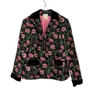 Union Made 1960s Vintage Black and Pink Floral Jacket Blazer Retro Medium